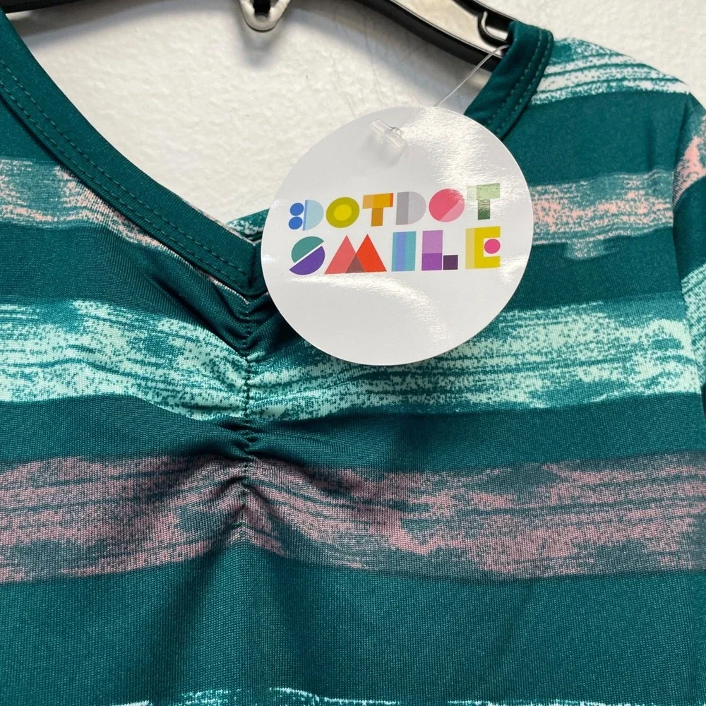 Dot Dot Smile Girls Teal‎ Stripe Print Ballerina Short Sleeve Dress Size 2T